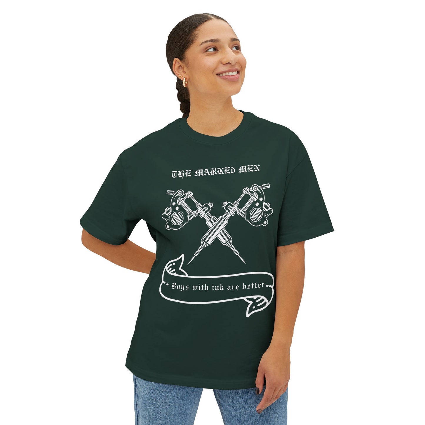 Tattoo Guns Tee — "The Marked Men: Boys with Ink Are Better" Oversized Shirt