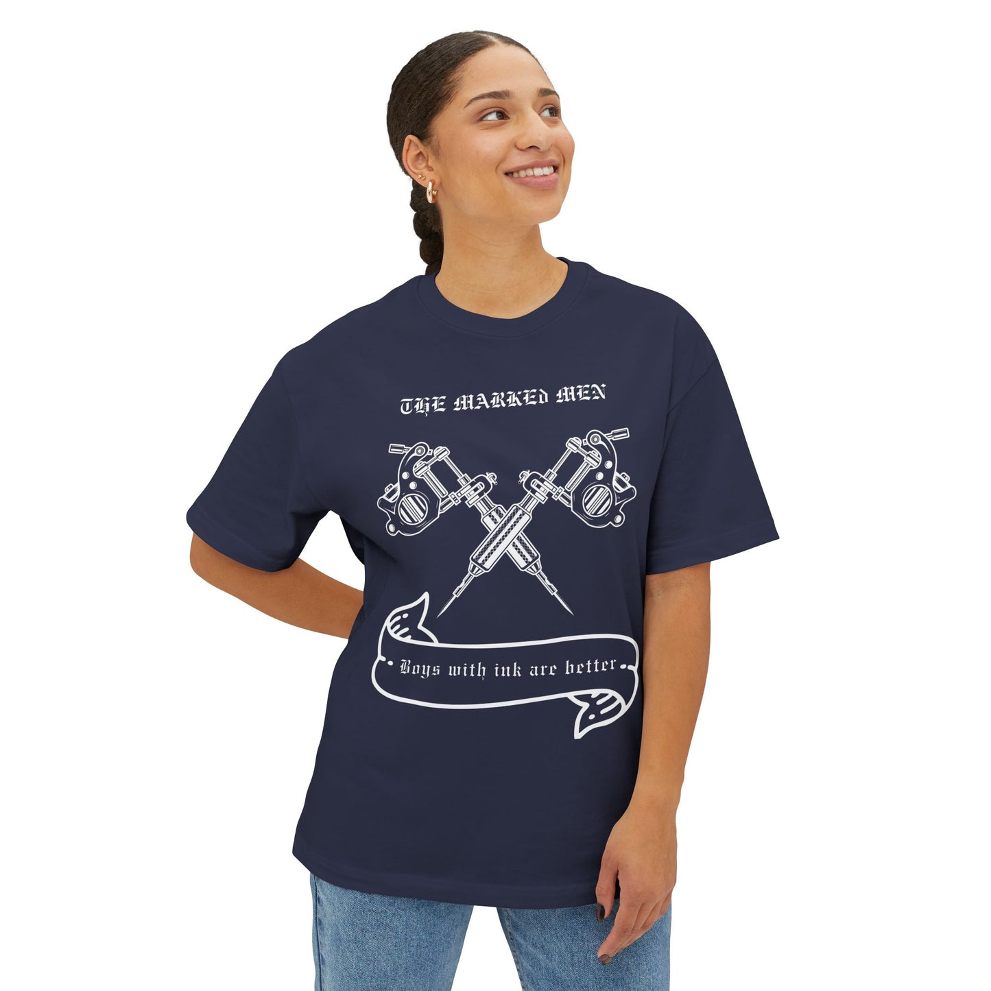 Tattoo Guns Tee — "The Marked Men: Boys with Ink Are Better" Oversized Shirt