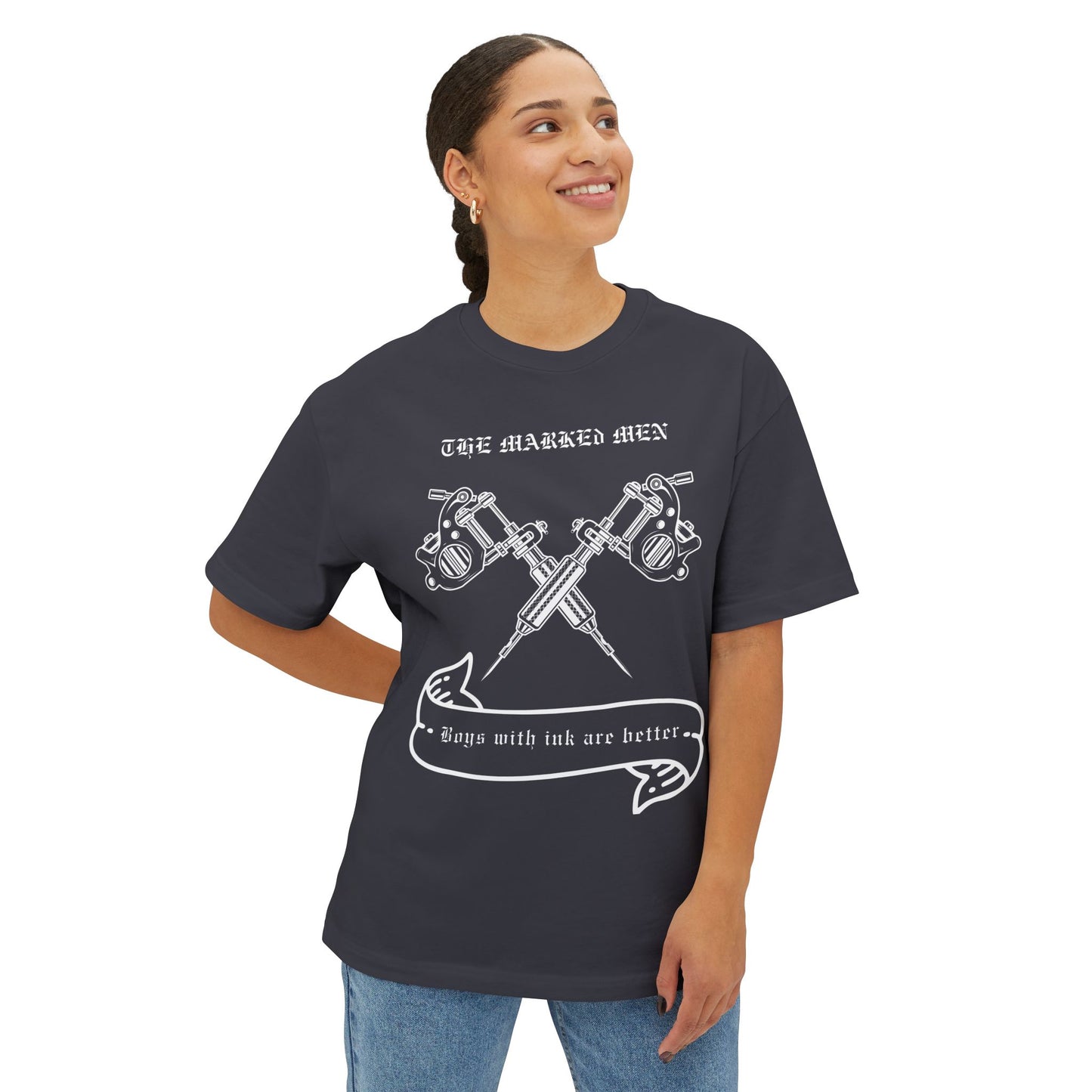 Tattoo Guns Tee — "The Marked Men: Boys with Ink Are Better" Oversized Shirt