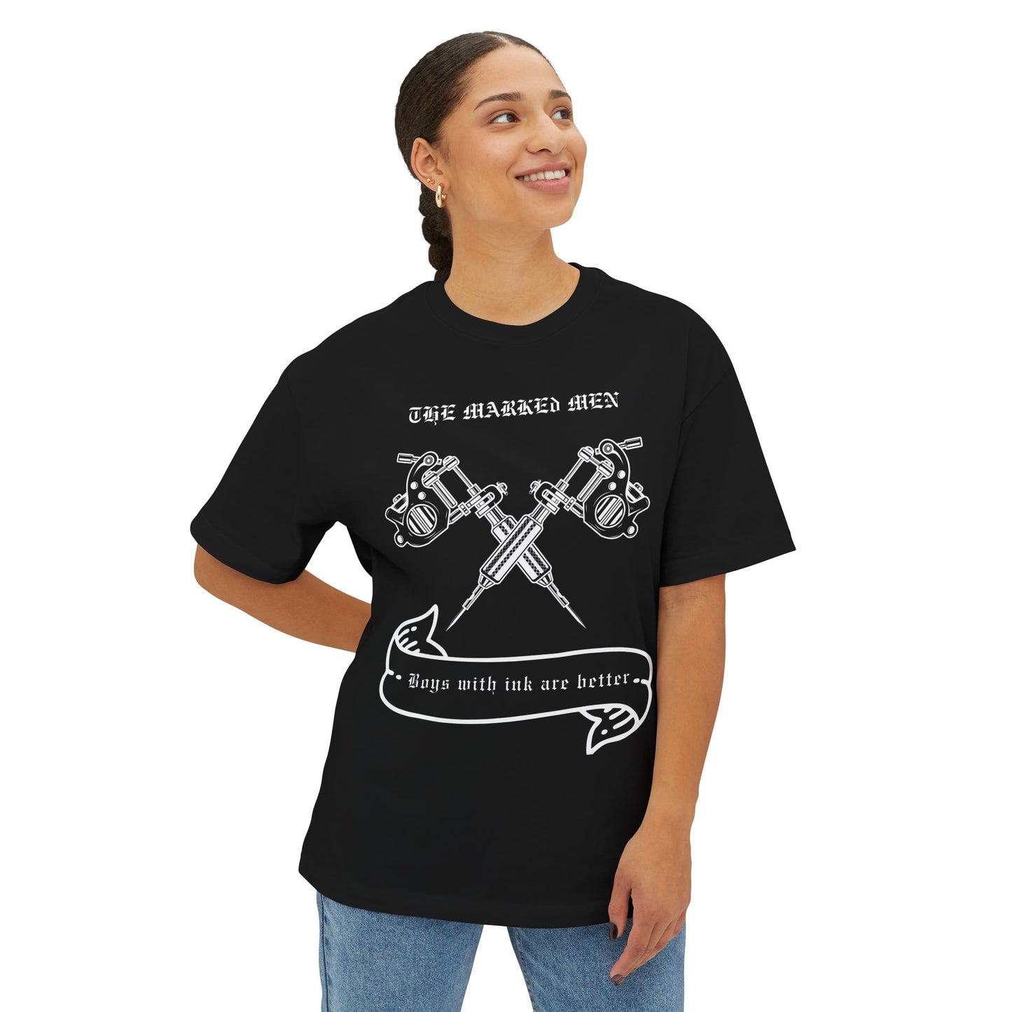 Tattoo Guns Tee — "The Marked Men: Boys with Ink Are Better" Oversized Shirt